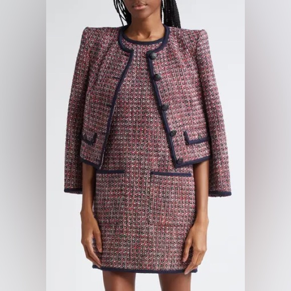 NWT Veronica Beard Ceres Metallic Cotton Blend Tweed Jacket in Size 12 Red /Navy - Picture 11 of 16